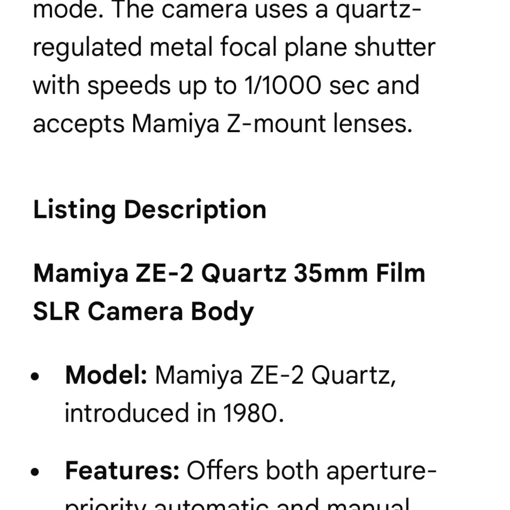 Vintage Mamiya ZE-2 Quartz Black Film Camera